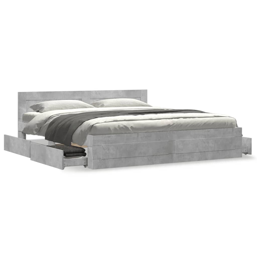 sengeramme med sengegavl 200x200 cm konstrueret træ betongrå