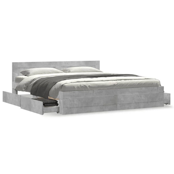 sengeramme med sengegavl 200x200 cm konstrueret træ betongrå