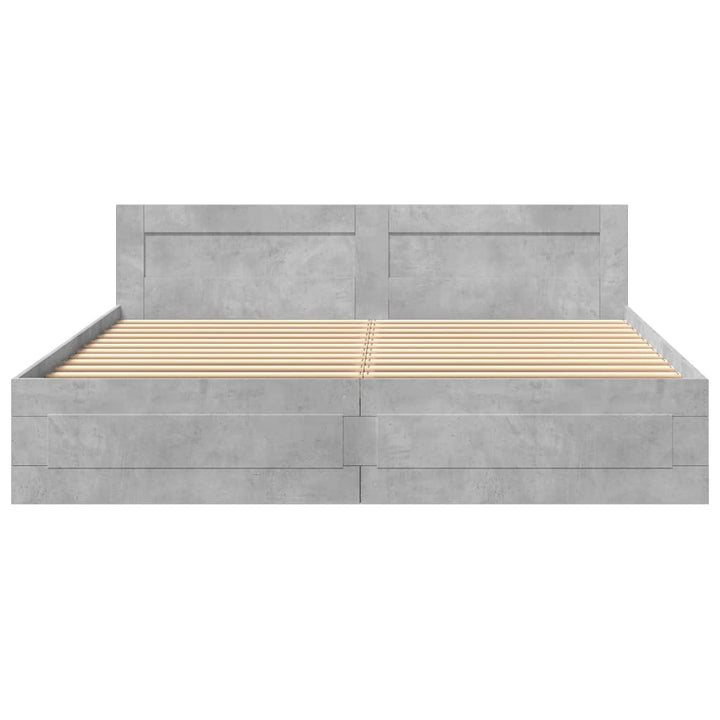 sengeramme med sengegavl 200x200 cm konstrueret træ betongrå