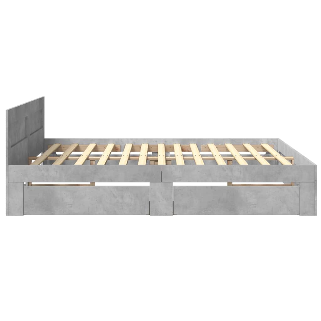 sengeramme med sengegavl 200x200 cm konstrueret træ betongrå