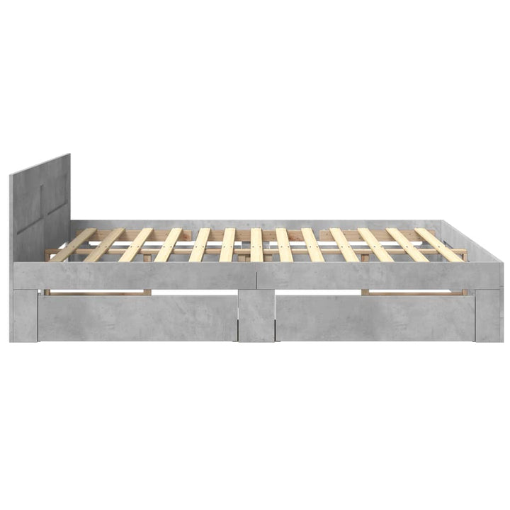 sengeramme med sengegavl 200x200 cm konstrueret træ betongrå