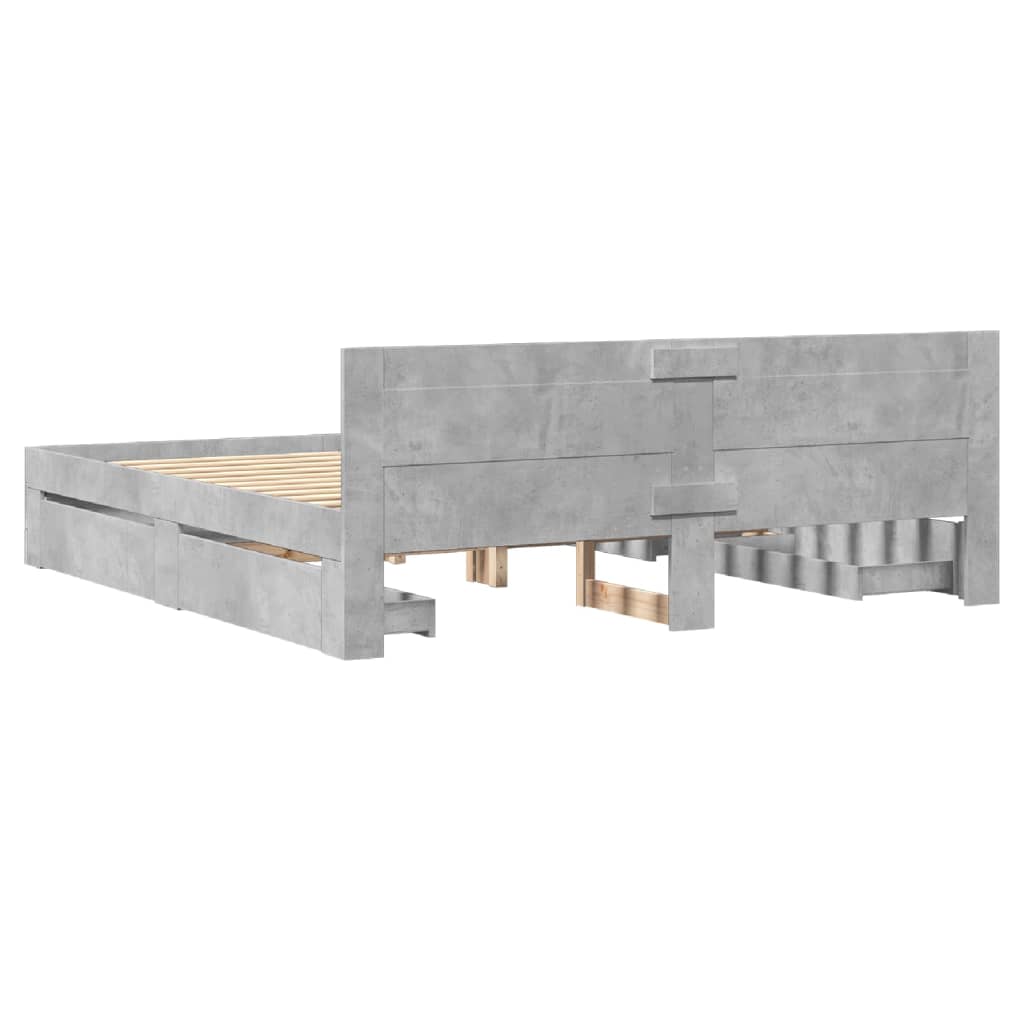 sengeramme med sengegavl 200x200 cm konstrueret træ betongrå
