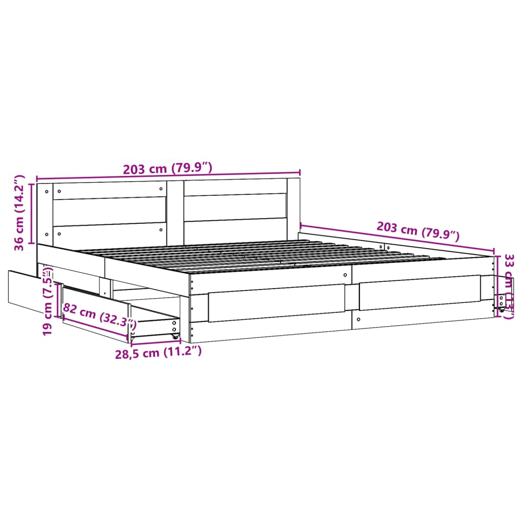 sengeramme med sengegavl 200x200 cm konstrueret træ betongrå