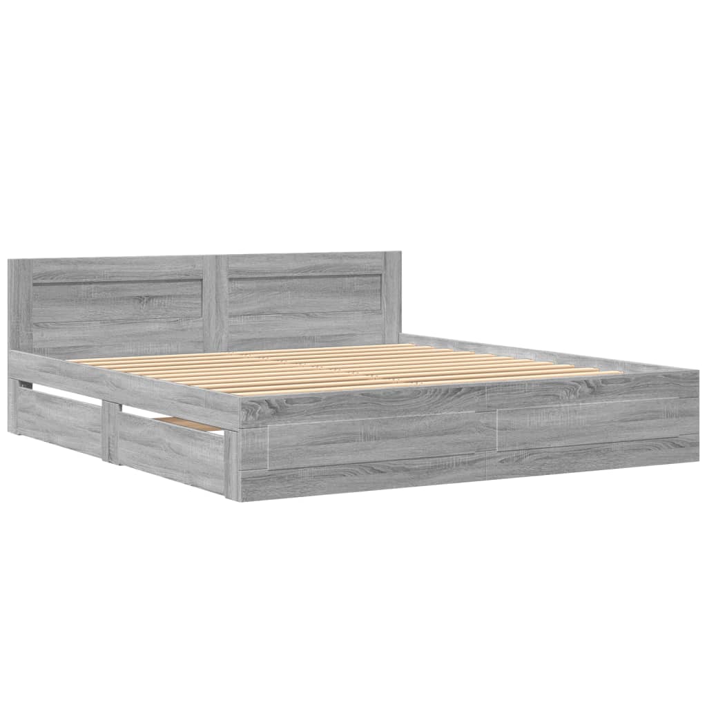 sengeramme med sengegavl 200x200 cm konstrueret træ grå sonoma