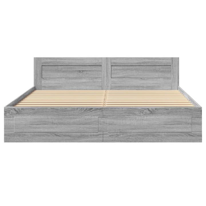 sengeramme med sengegavl 200x200 cm konstrueret træ grå sonoma