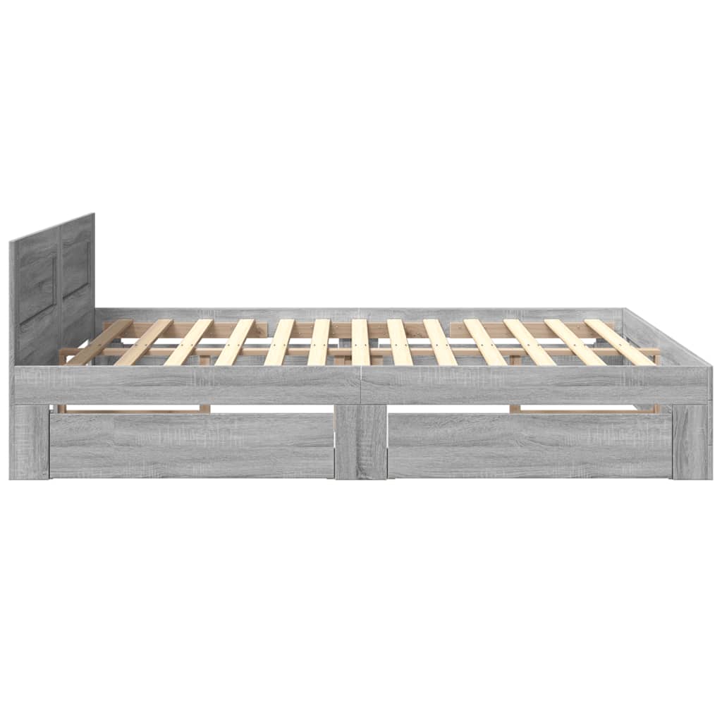 sengeramme med sengegavl 200x200 cm konstrueret træ grå sonoma