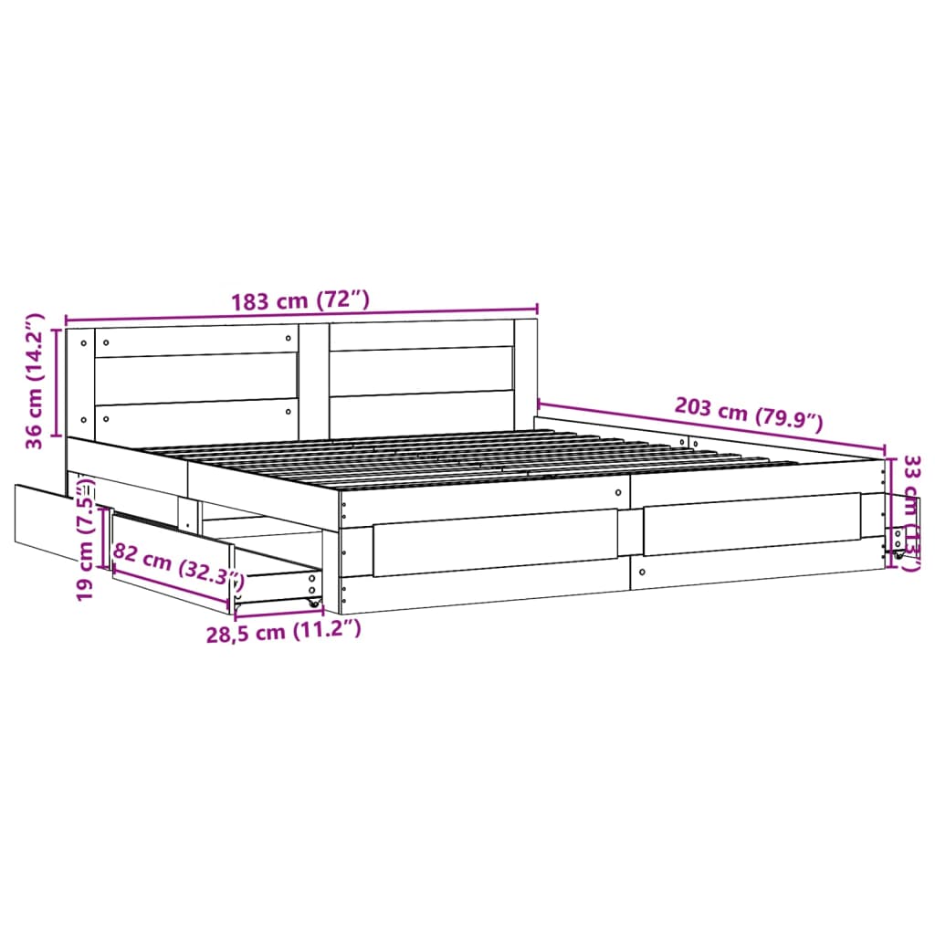 sengeramme med sengegavl 180x200 cm konstrueret træ sonoma-eg