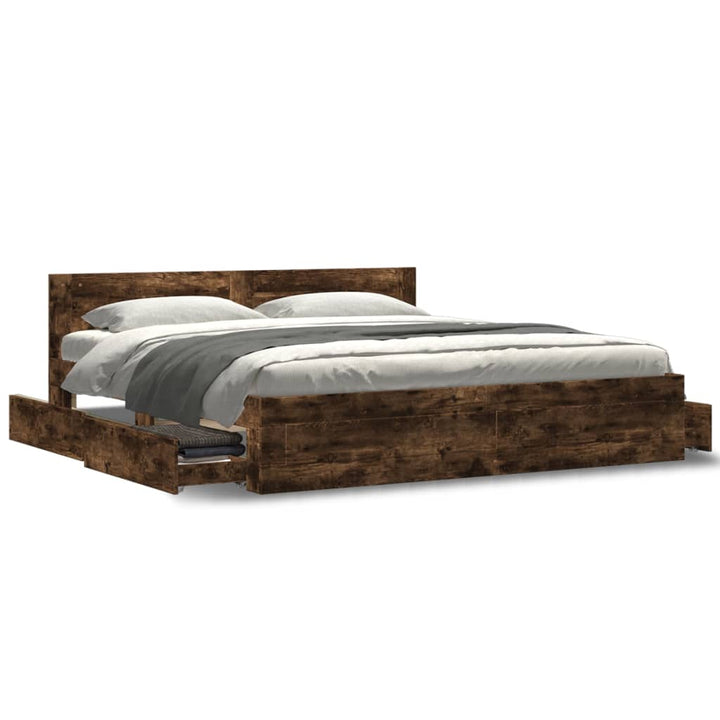 sengeramme med sengegavl 180x200 cm konstrueret træ røget eg