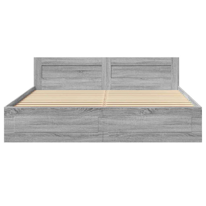 sengeramme med sengegavl 180x200 cm konstrueret træ grå sonoma