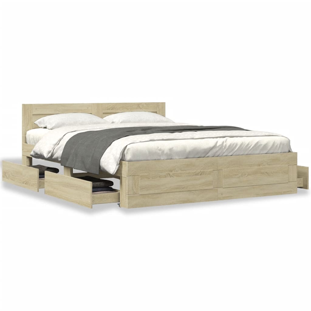 sengeramme med sengegavl 160x200 cm konstrueret træ sonoma-eg