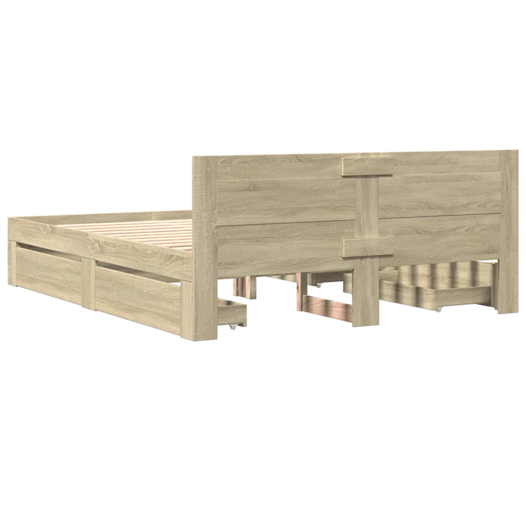 sengeramme med sengegavl 160x200 cm konstrueret træ sonoma-eg
