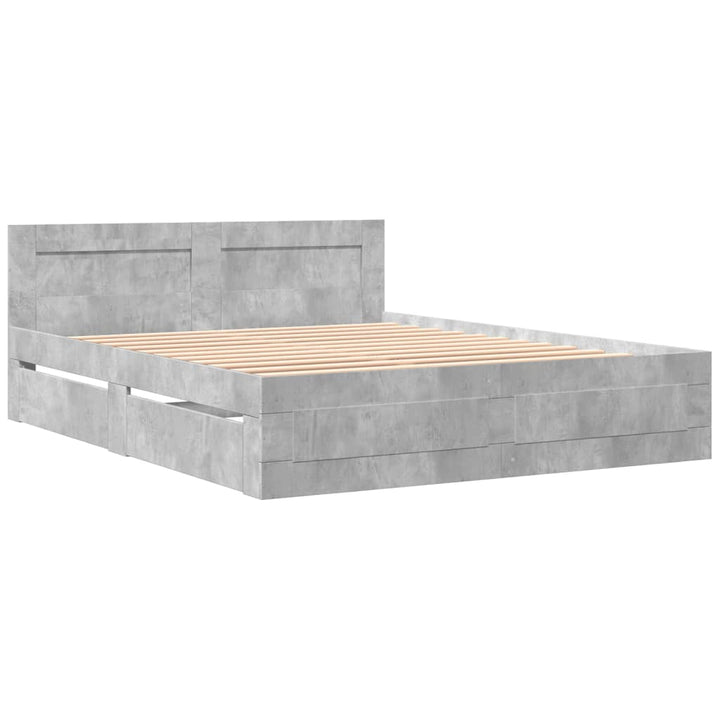 sengeramme med sengegavl 160x200 cm konstrueret træ betongrå