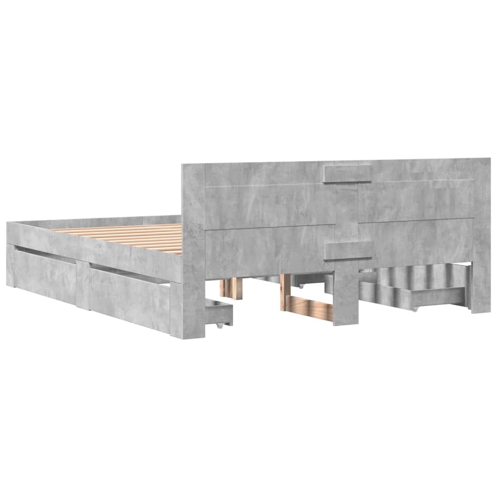 sengeramme med sengegavl 160x200 cm konstrueret træ betongrå