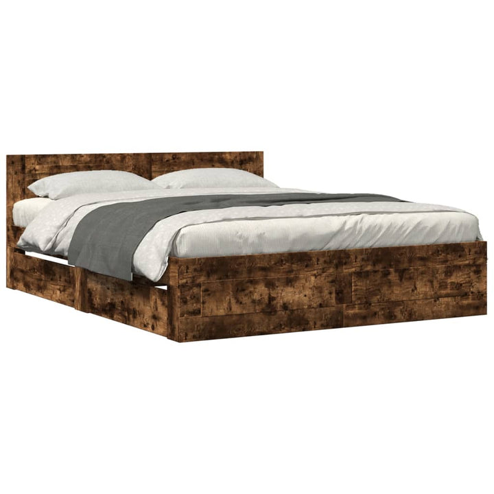 sengeramme med sengegavl 160x200 cm konstrueret træ røget eg