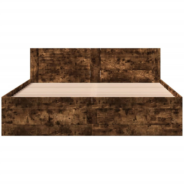 sengeramme med sengegavl 160x200 cm konstrueret træ røget eg