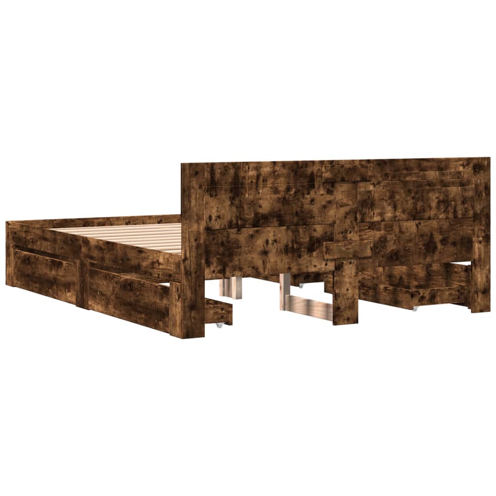 sengeramme med sengegavl 160x200 cm konstrueret træ røget eg