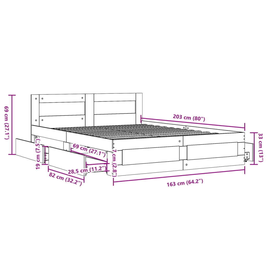 sengeramme med sengegavl 160x200 cm konstrueret træ røget eg