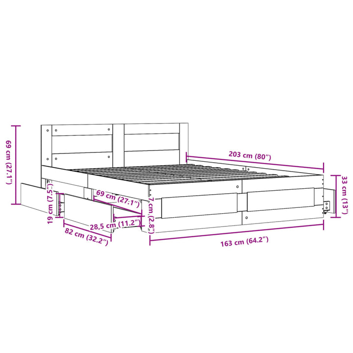 sengeramme med sengegavl 160x200 cm konstrueret træ røget eg