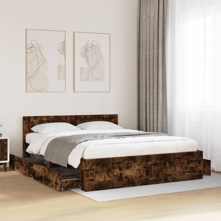 sengeramme med sengegavl 160x200 cm konstrueret træ røget eg