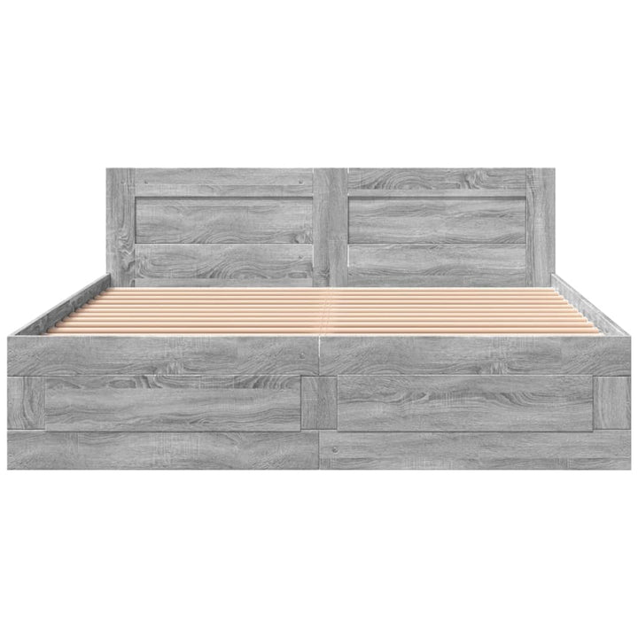 sengeramme med sengegavl 160x200 cm konstrueret træ grå sonoma