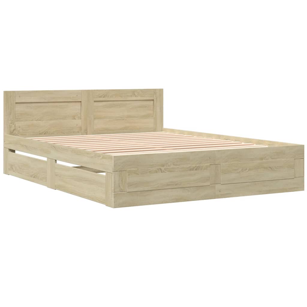 sengeramme med sengegavl 150x200 cm konstrueret træ sonoma-eg