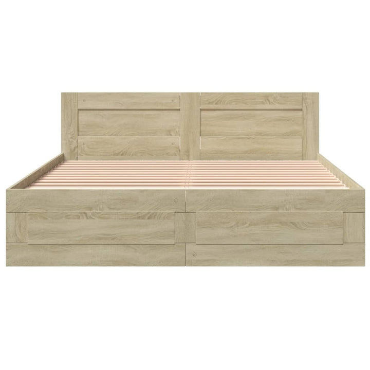 sengeramme med sengegavl 150x200 cm konstrueret træ sonoma-eg