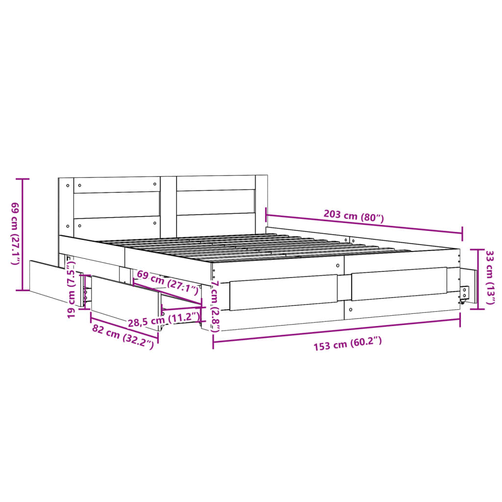 sengeramme med sengegavl 150x200 cm konstrueret træ sonoma-eg