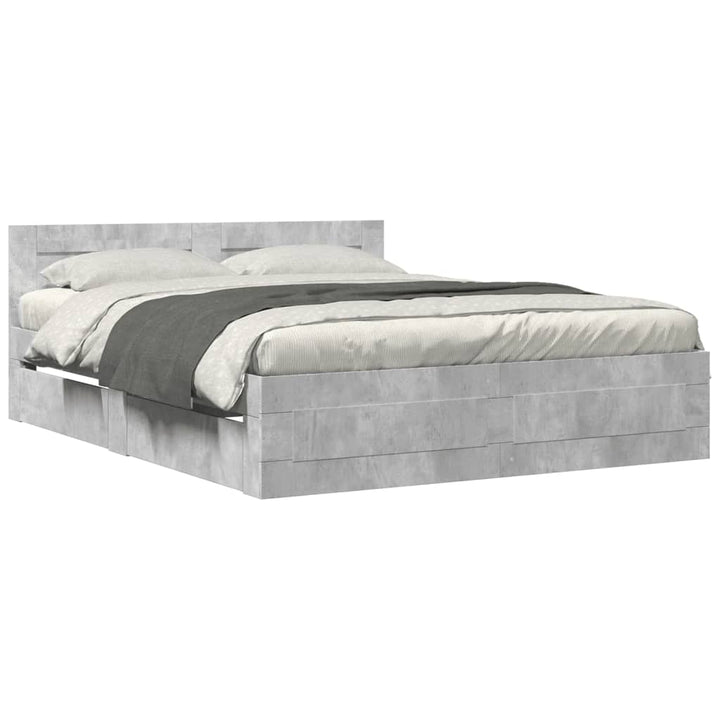 sengeramme med sengegavl 150x200 cm konstrueret træ betongrå