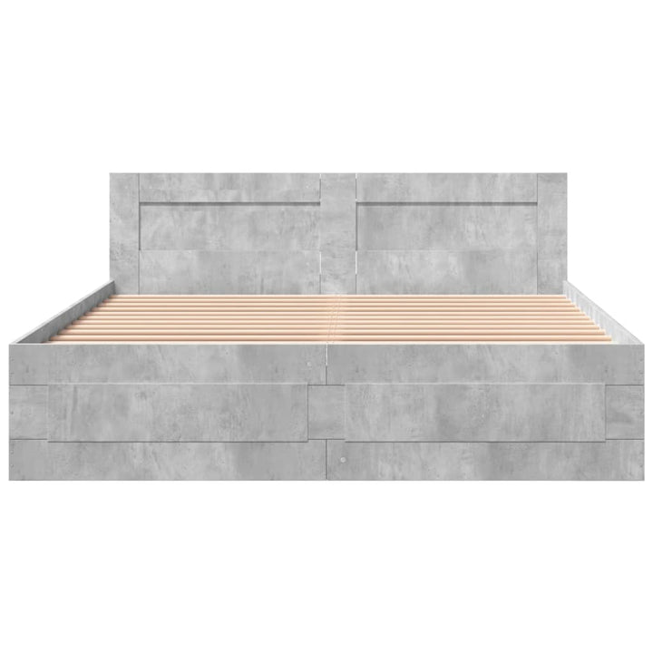sengeramme med sengegavl 150x200 cm konstrueret træ betongrå