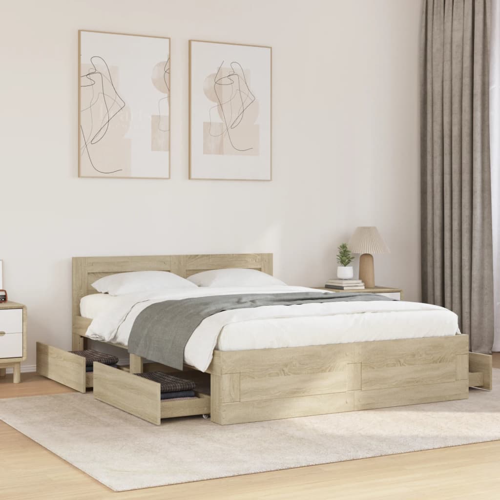 sengeramme med sengegavl 120x200 cm konstrueret træ sonoma-eg