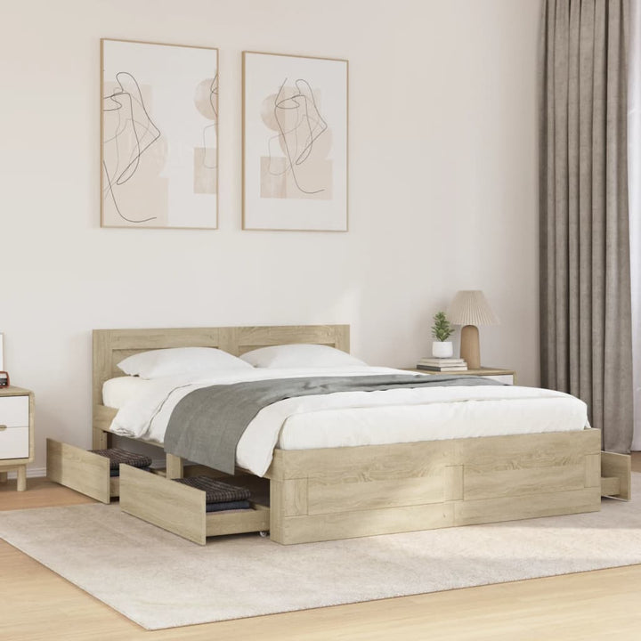 sengeramme med sengegavl 120x200 cm konstrueret træ sonoma-eg