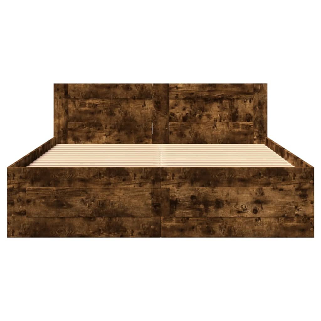 sengeramme med sengegavl 120x200 cm konstrueret træ røget eg