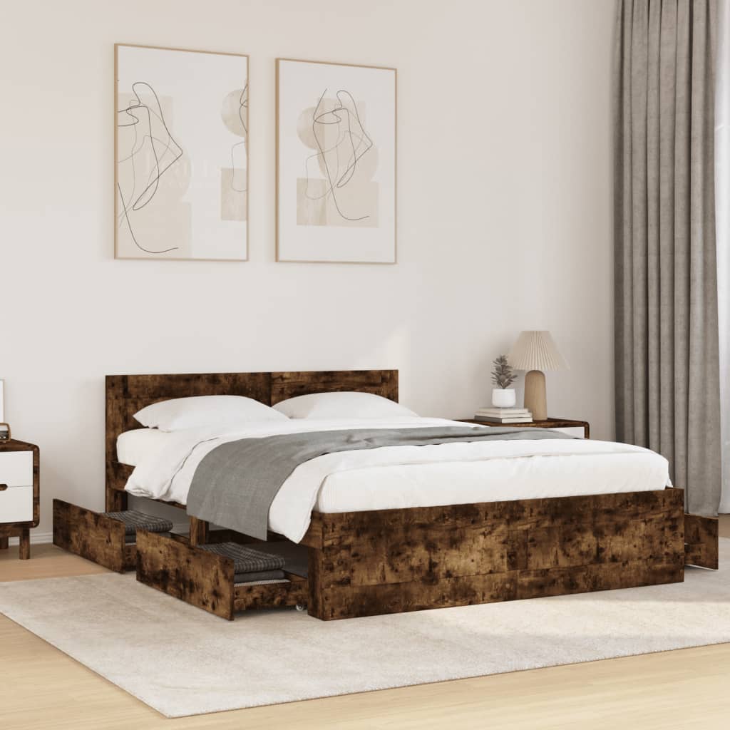sengeramme med sengegavl 120x200 cm konstrueret træ røget eg