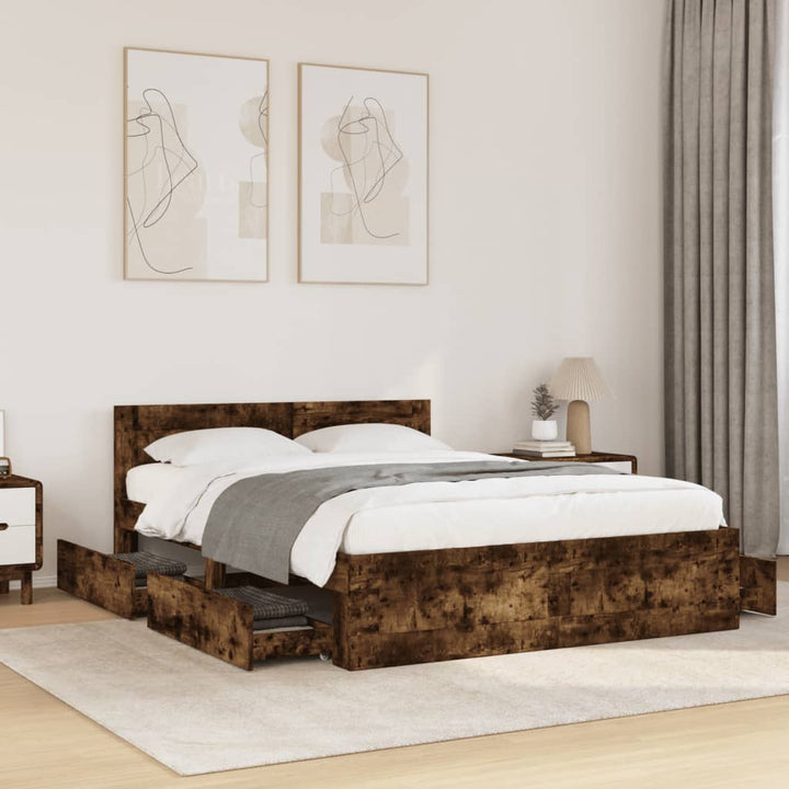 sengeramme med sengegavl 120x200 cm konstrueret træ røget eg