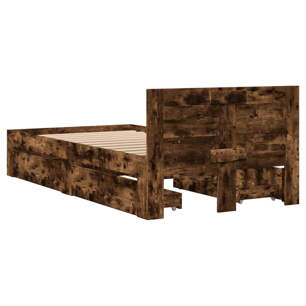 sengeramme med sengegavl 90x200 cm konstrueret træ røget eg