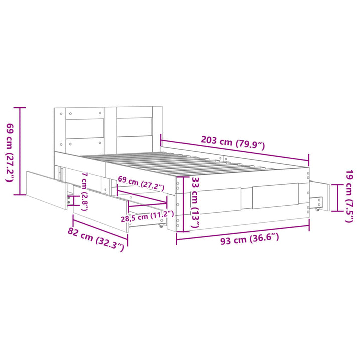 sengeramme med sengegavl 90x200 cm konstrueret træ røget eg