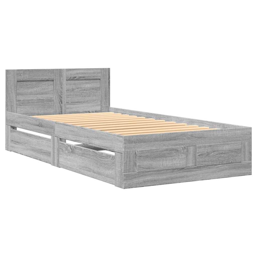 sengeramme med sengegavl 90x200 cm konstrueret træ grå sonoma