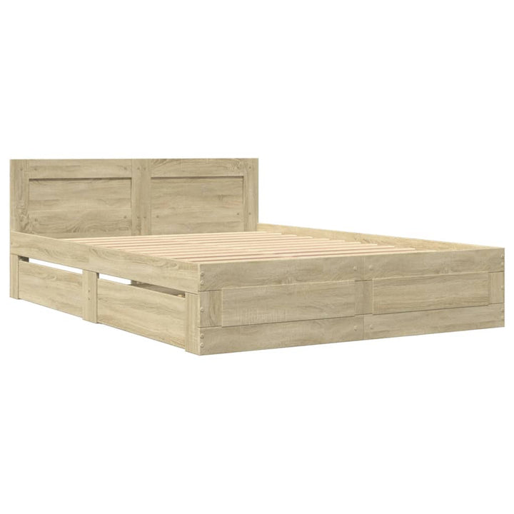 sengeramme med sengegavl 135x190 cm konstrueret træ sonoma-eg