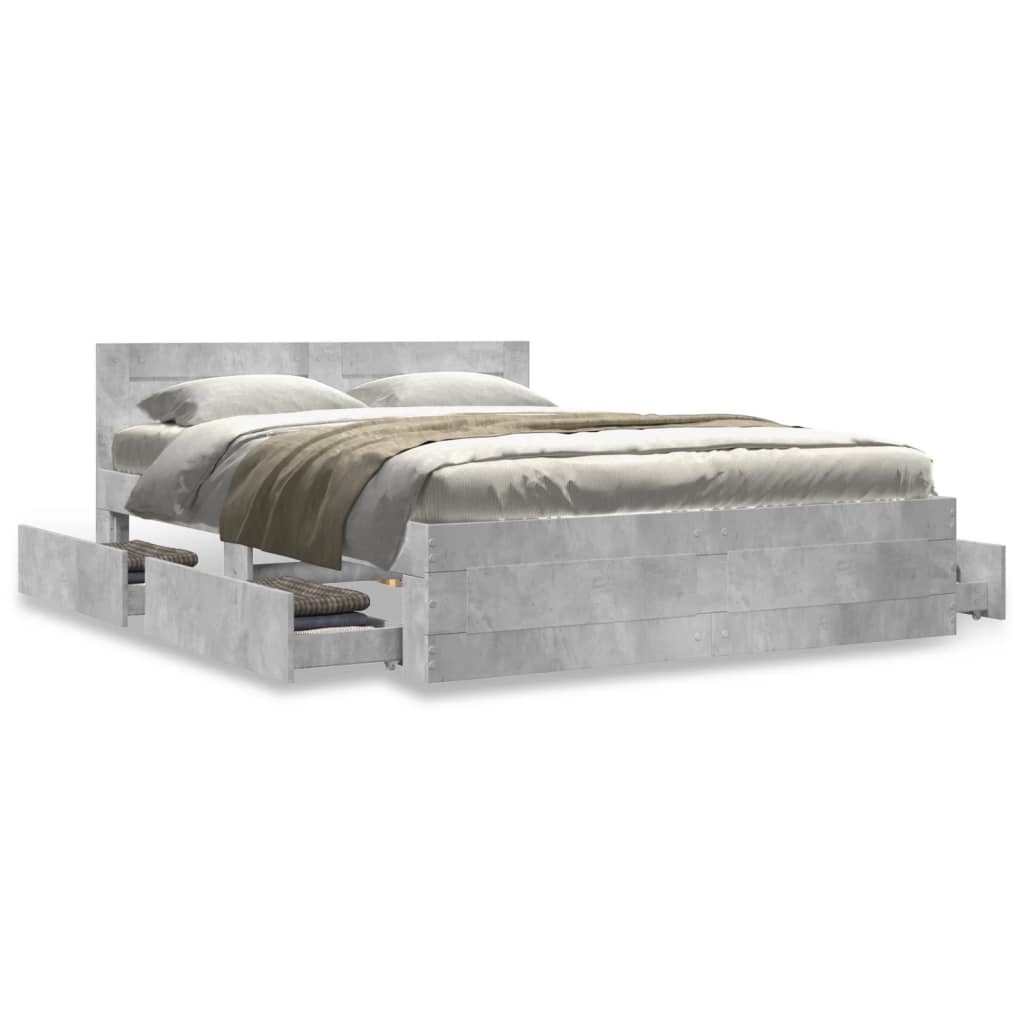 sengeramme med sengegavl 120x190 cm konstrueret træ betongrå