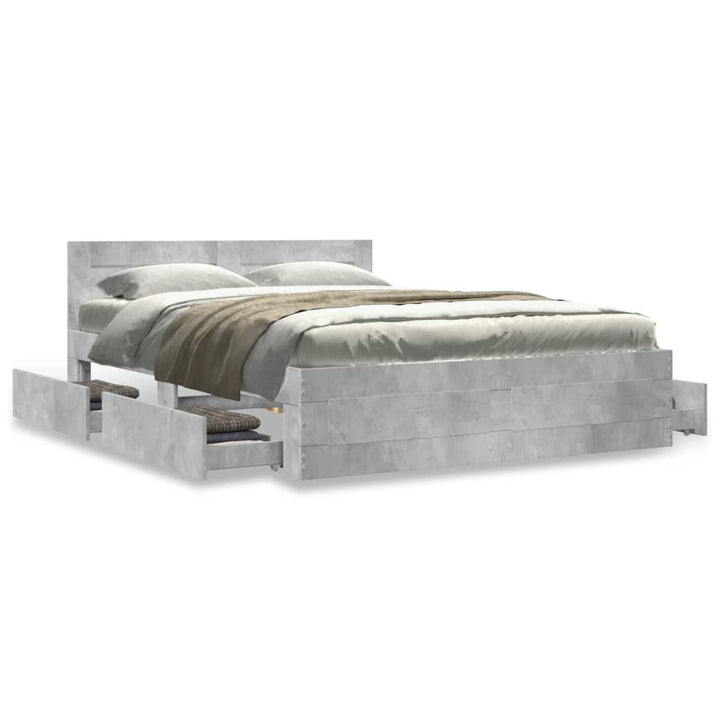 sengeramme med sengegavl 120x190 cm konstrueret træ betongrå
