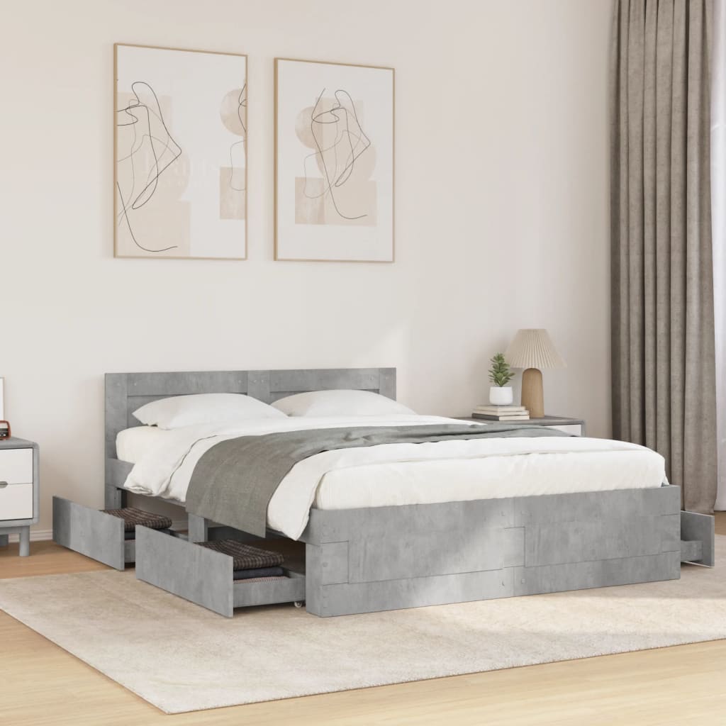 sengeramme med sengegavl 120x190 cm konstrueret træ betongrå
