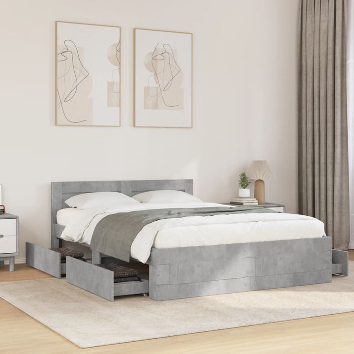 sengeramme med sengegavl 120x190 cm konstrueret træ betongrå