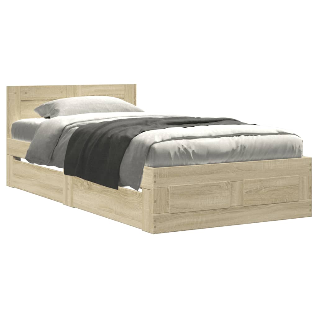 sengeramme med sengegavl 90x190 cm konstrueret træ sonoma-eg