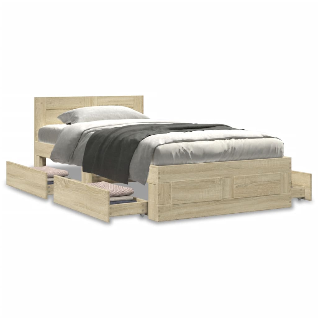 sengeramme med sengegavl 90x190 cm konstrueret træ sonoma-eg