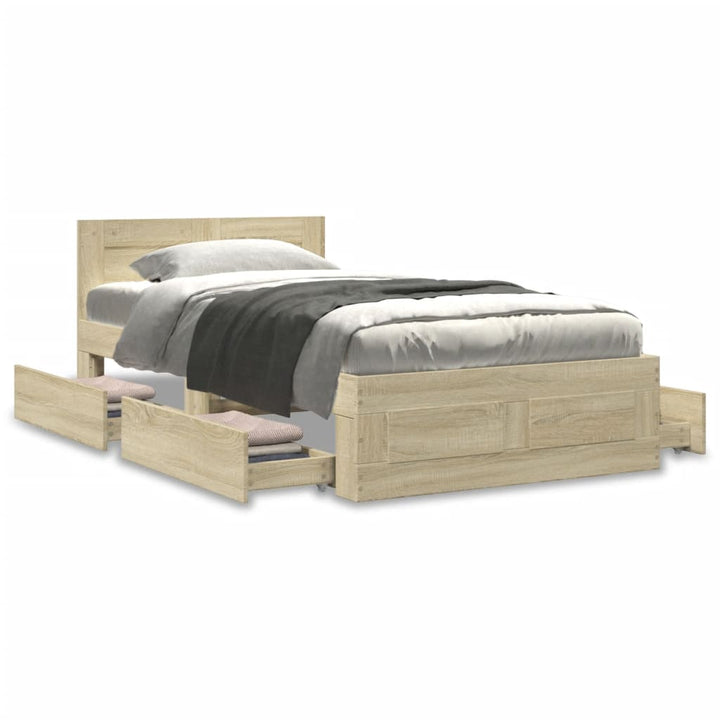 sengeramme med sengegavl 90x190 cm konstrueret træ sonoma-eg