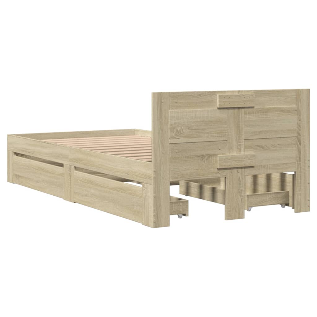 sengeramme med sengegavl 90x190 cm konstrueret træ sonoma-eg