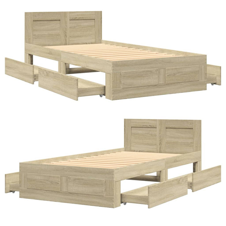sengeramme med sengegavl 90x190 cm konstrueret træ sonoma-eg