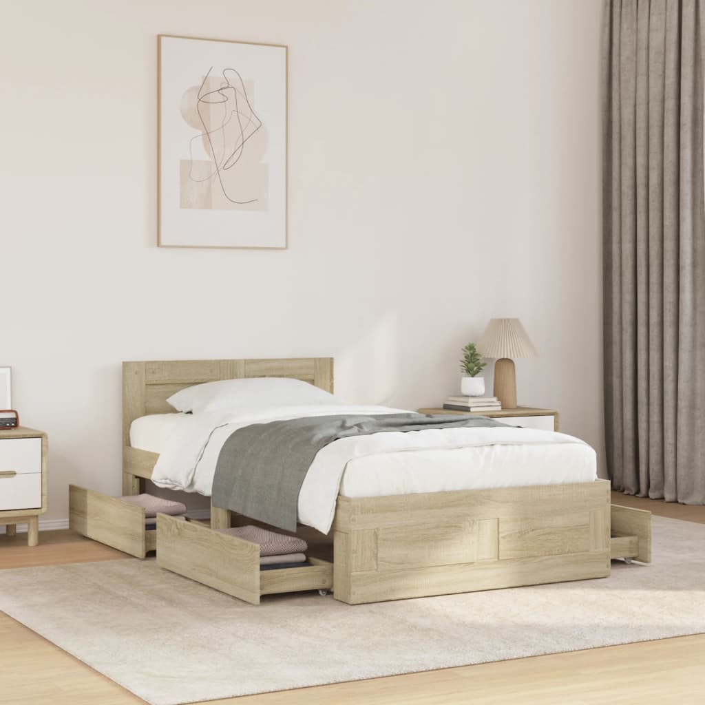 sengeramme med sengegavl 90x190 cm konstrueret træ sonoma-eg