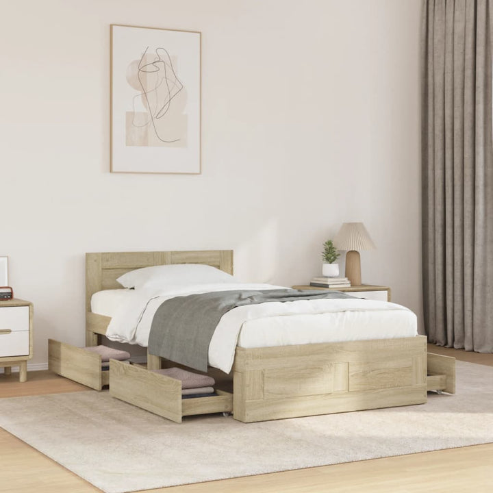 sengeramme med sengegavl 90x190 cm konstrueret træ sonoma-eg