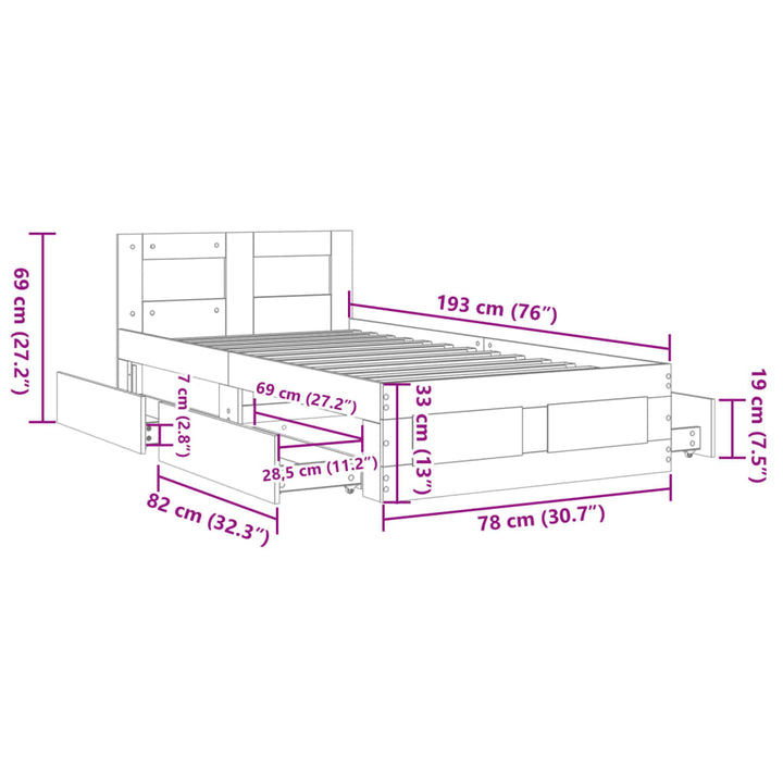 sengeramme med sengegavl 75x190 cm konstrueret træ hvid